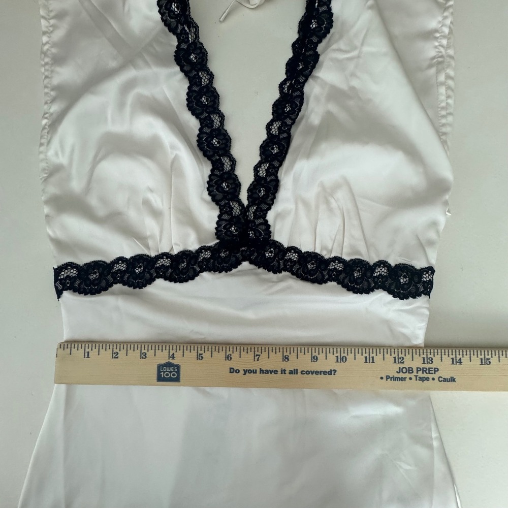 NWT Satin Lace Trim Mini Slip Dress Off White Black Romantic Whimsigoth Coquette - Picture 9 of 10